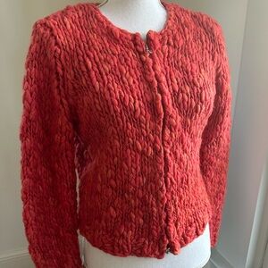 White + Warren Chunky Knit Orange Wool Cardigan Sweater size S